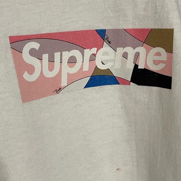Supreme Emilio Pucci White/Dusty Pink Box Logo T-shirt - Picture 2 of 5